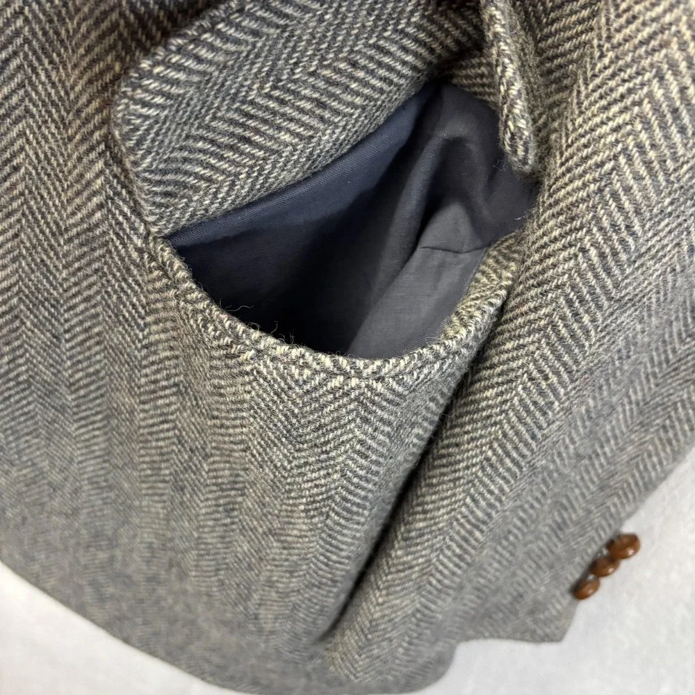 Vintage‎ 90s Herringbone Tweed Blazer Sport Coat Mens 40L Gray 2-Button Retro